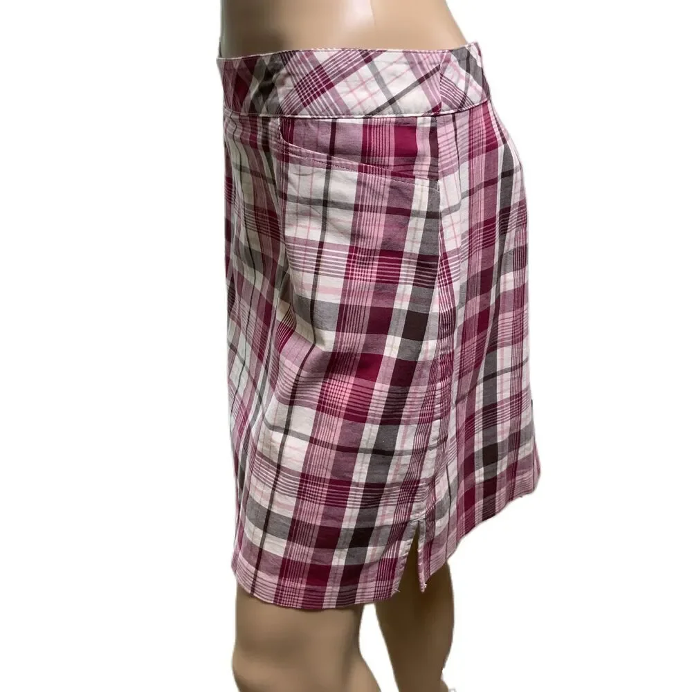 Lady Hagen Womens Pink Plaid Knee-length Stretchy‎ Preppy Academia Skort Medium